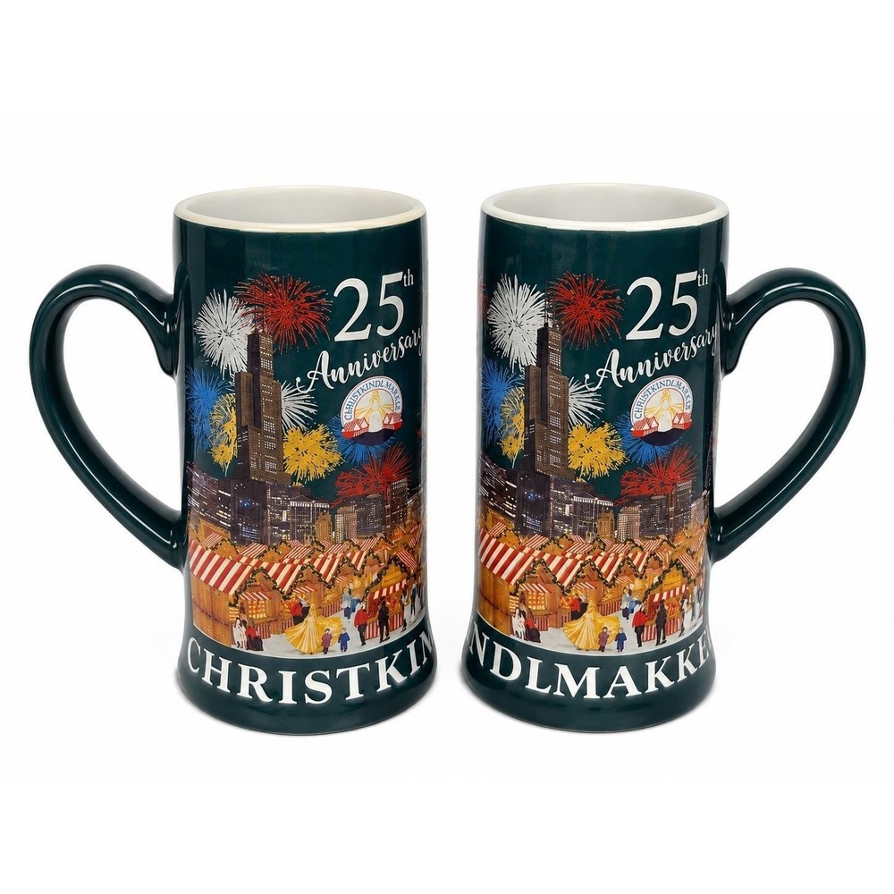 Pair Christkindlmarket Chicago 25th Anniversary Ceramic Latte Coffee‎ Mugs 0.2L